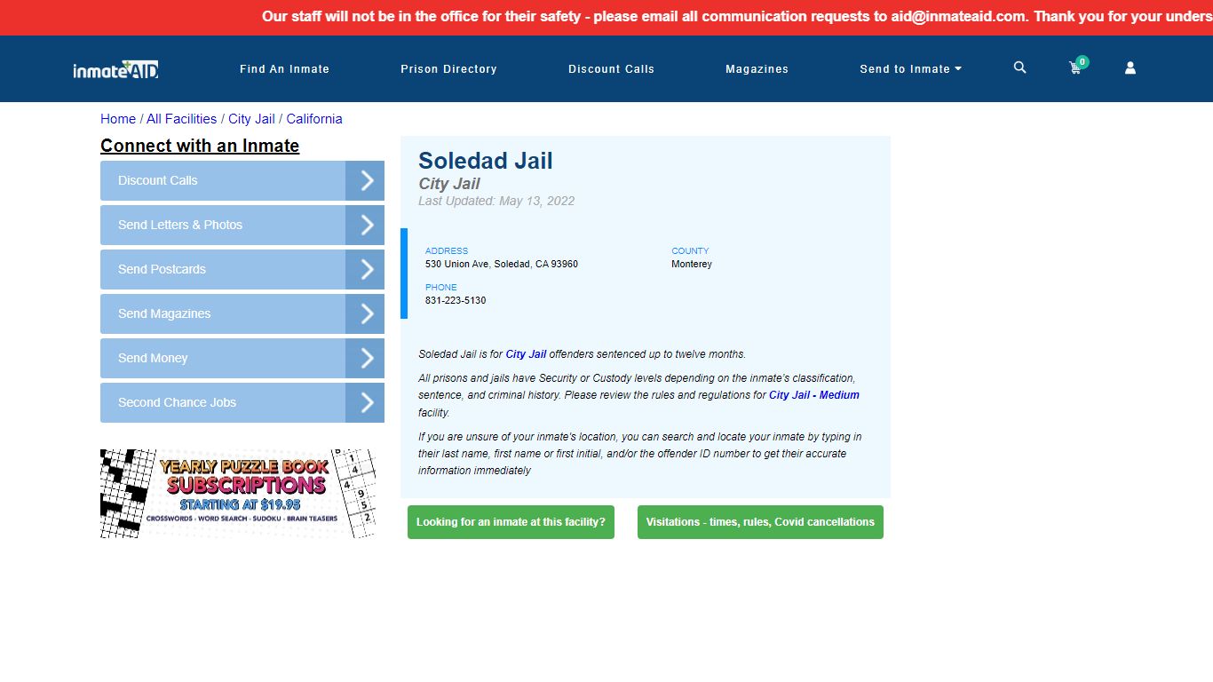 Soledad Jail | Inmate Locator