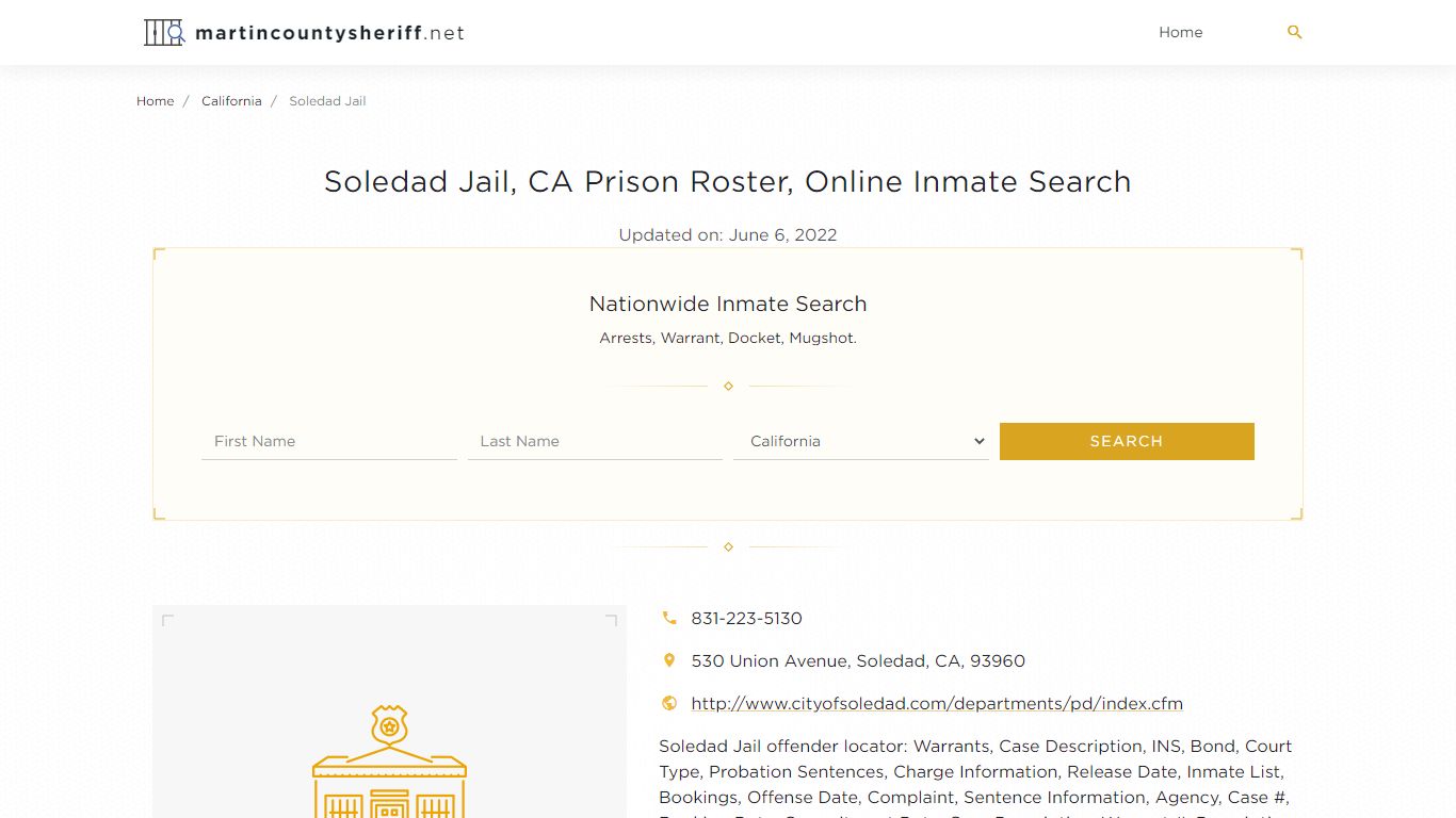 Soledad Jail, CA Prison Roster, Online Inmate Search ...