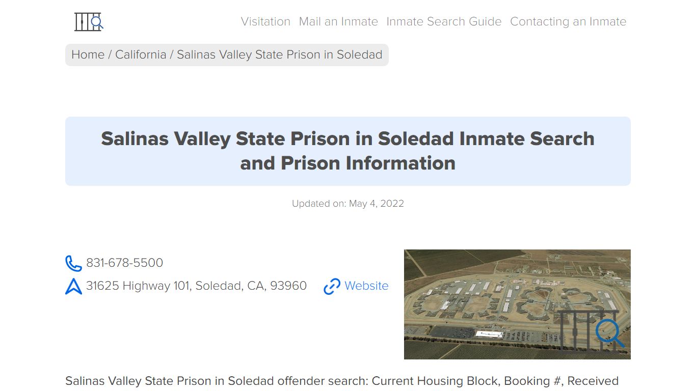 Salinas Valley State Prison in Soledad Inmate Search ...