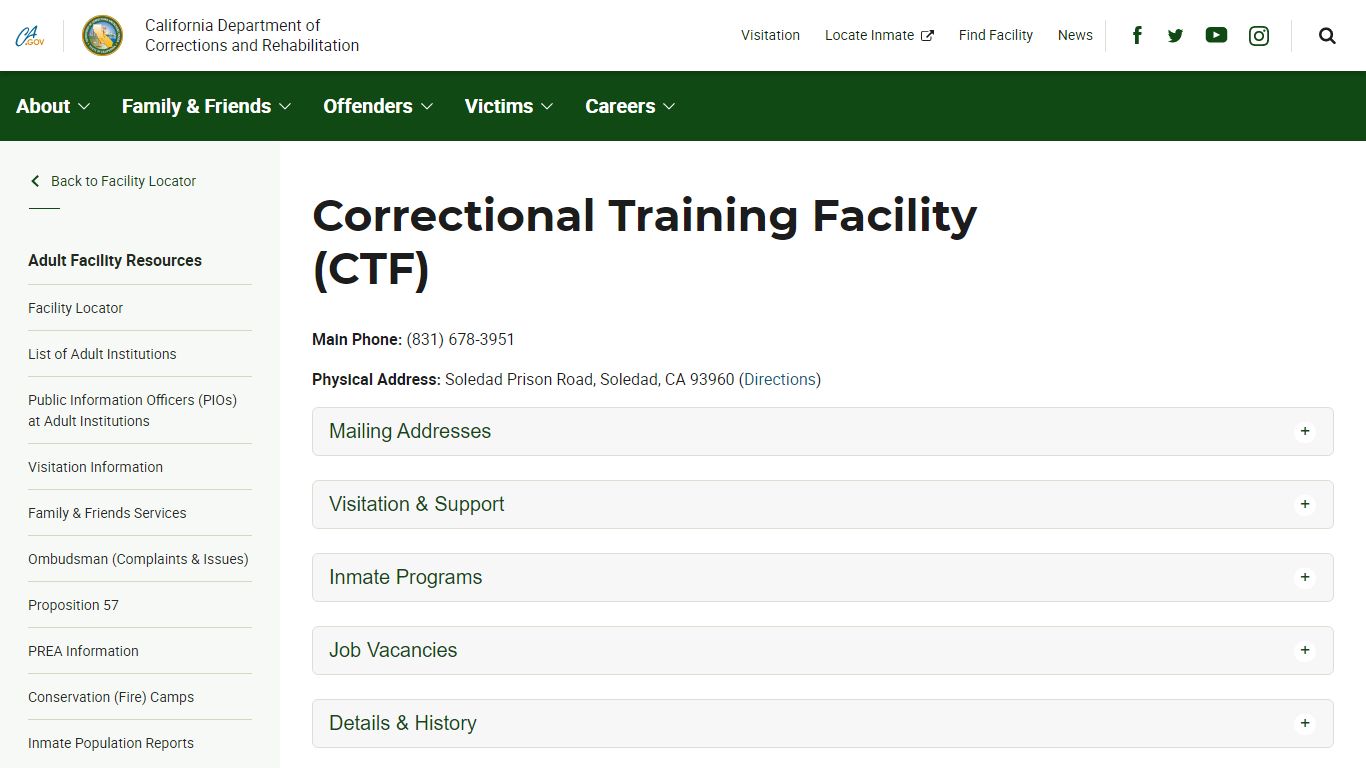 Correctional Training Facility (CTF) - California ...